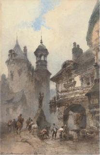 Paul Marny - Bustling activity in a Northern French town