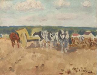 Paul Maze - Horses and cart in a field