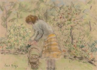 Paul Maze - Jessie pruning in the garden; Pigeons on the lawn