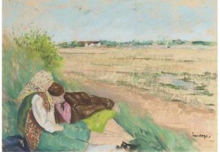 Paul Maze - Jessie With Jan Maze Sitting On The Shore