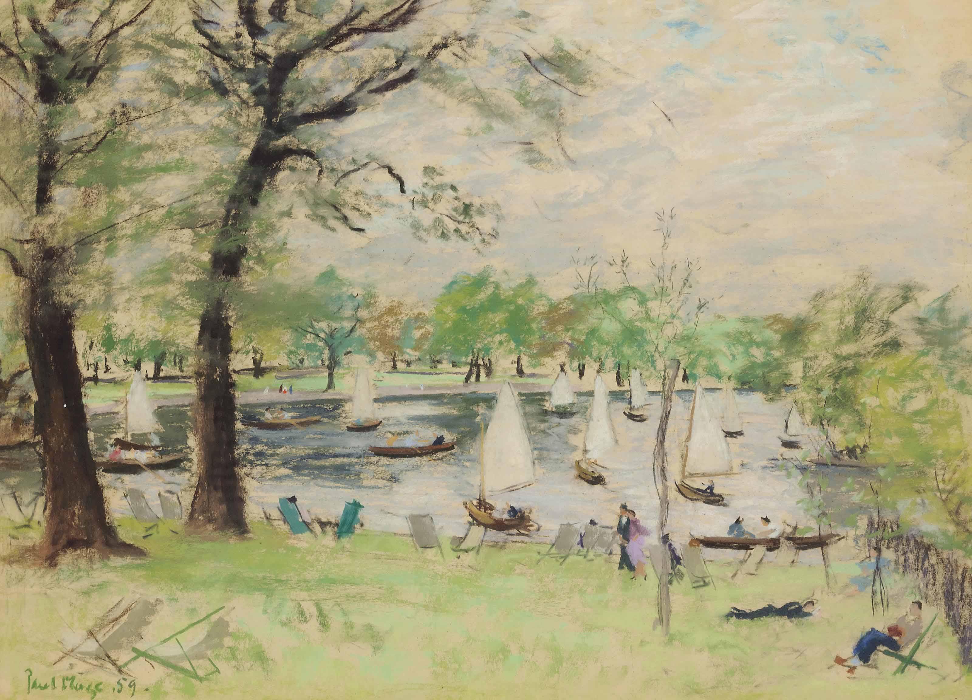 Paul Maze - Lawn chairs by the Thames