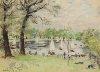 Paul Maze - Lawn chairs by the Thames