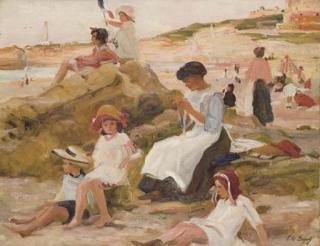 Paul-Michel Dupuy - Enfants Jouant Sur La Plage de Biarritz