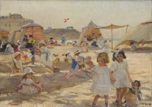 Paul-Michel Dupuy - La Jeune Fille Au Drapeau Sur La Grande Plage À Biarritz