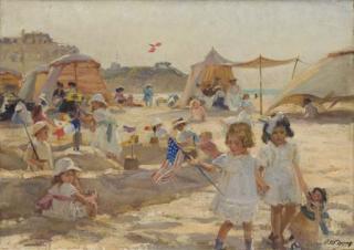 Paul-Michel Dupuy - La Jeune Fille Au Drapeau Sur La Grande Plage À Biarritz