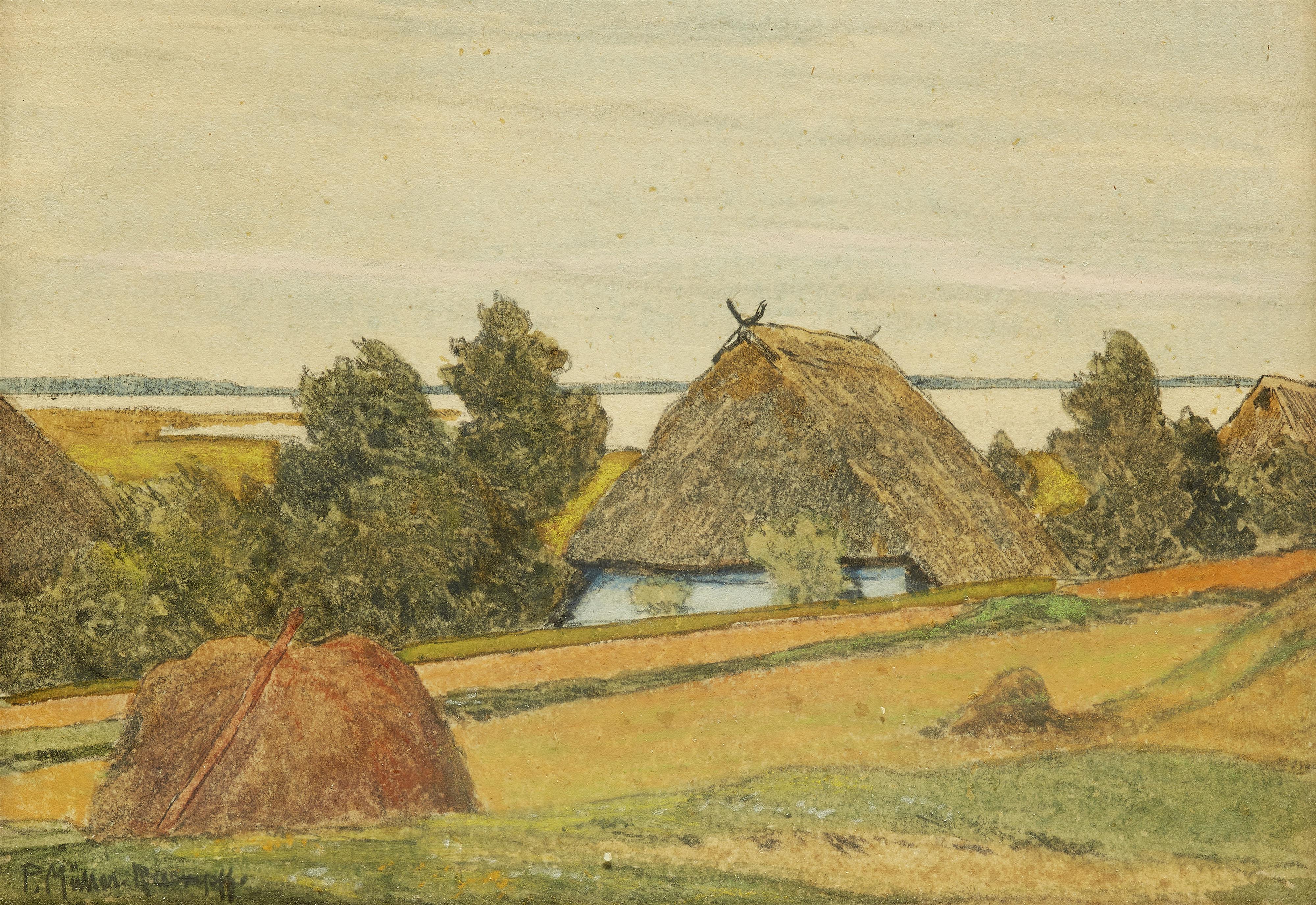 Paul Müller-Kaempff - Blaues Haus mit Blick auf den Bodden