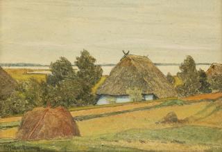 Paul Müller-Kaempff - Blaues Haus mit Blick auf den Bodden