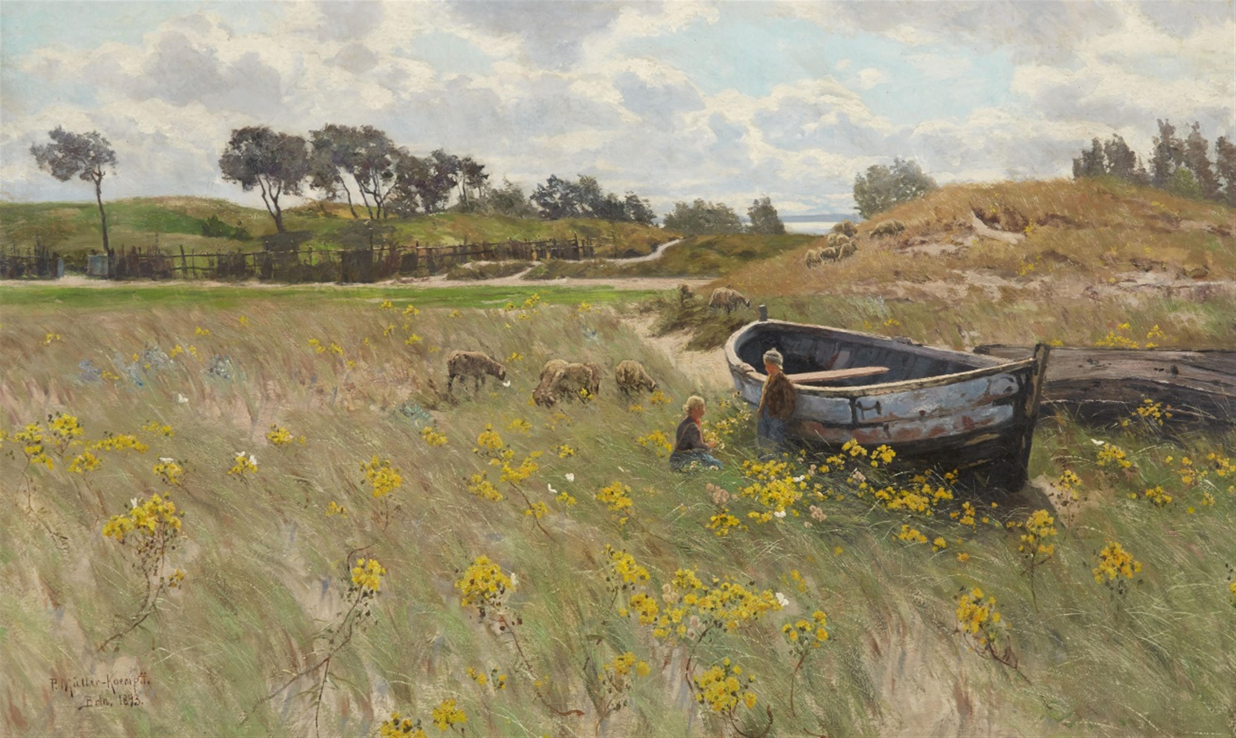 Paul Müller-Kaempff - Dünenlandschaft mit Kindern und Schafherde