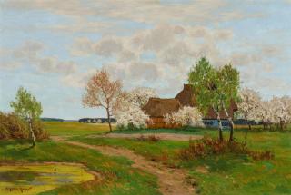 Paul Müller-Kaempff - Frühsommerliche Landschaft mit Bauernkaten bei Ahrenshoop