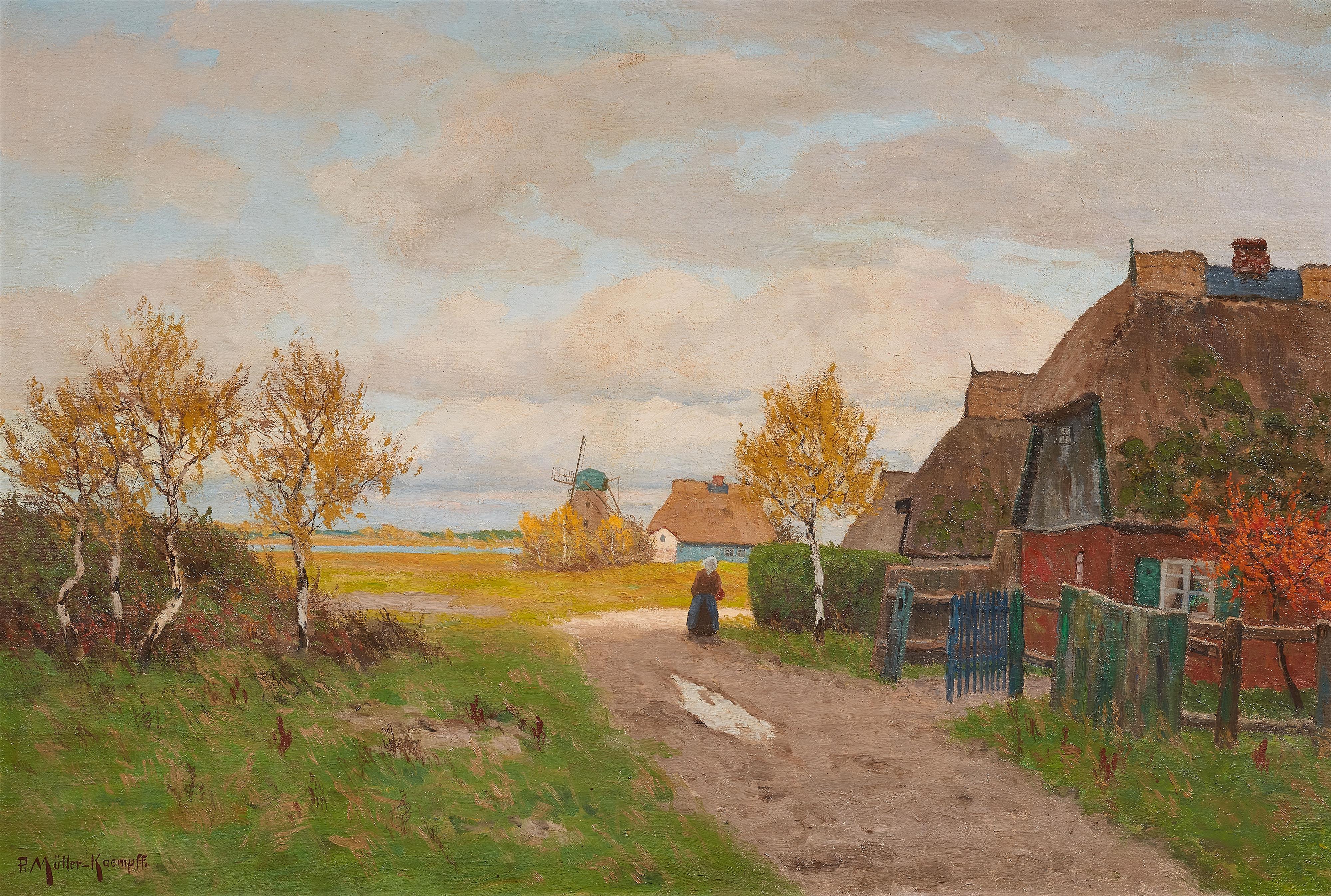 Paul Müller-Kaempff - Landschaft mit Bauernhäusern und Windmühle
