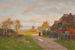 Paul Müller-Kaempff - Landschaft mit Bauernhäusern und Windmühle