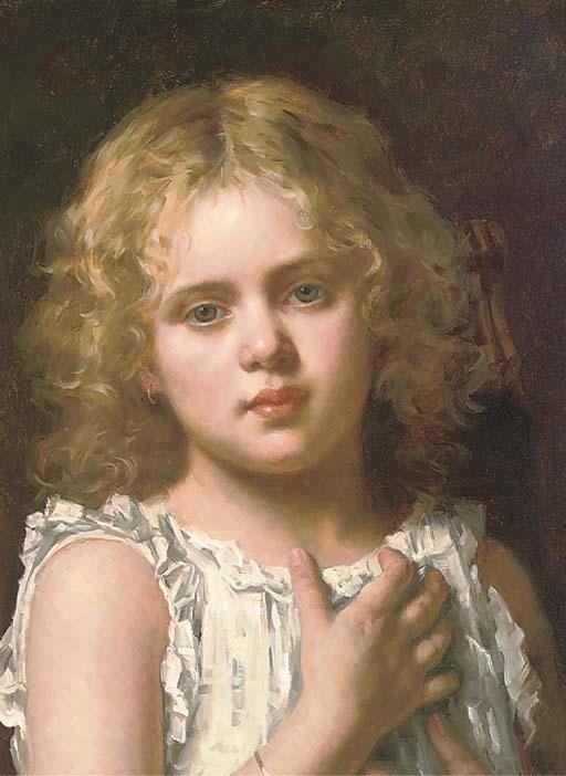 Paul Musin - Portrait of A Young Girl, Bust-Length, Wearing A White Dress