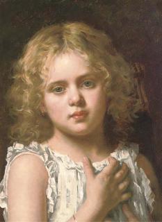 Paul Musin - Portrait of A Young Girl, Bust-Length, Wearing A White Dress