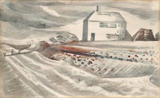 Paul Nash - Cottage in a windswept landscape