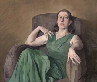Paul Nietsche, R.U.A. - Portrait of a lady, seated three-quarter-length, in a green dress