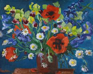 Paul Paeschke - Blumenstillleben mit Mohn und Sommerblumen.