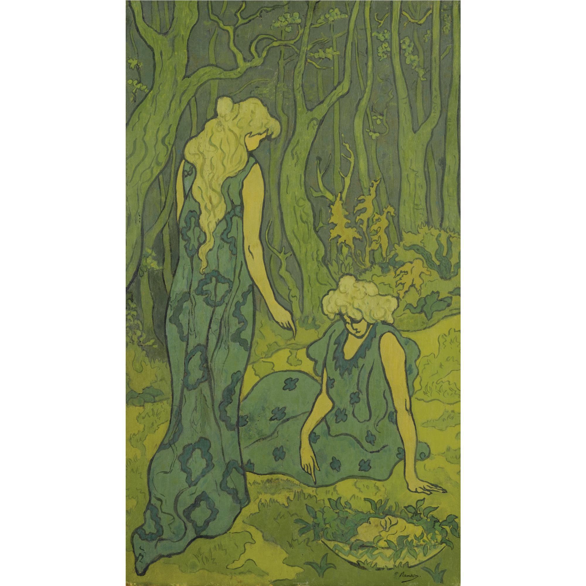 Paul Ranson - Deux Jeunes Filles Devant La Tête D\'Orphée