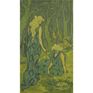Paul Ranson - Deux Jeunes Filles Devant La Tête D\'Orphée