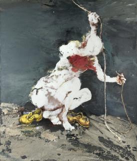 Paul Rebeyrolle - Dénuement Complet (Personnage Accroupi Iii)Titled On The Back; Oil On Canvas. Executed In 1979.