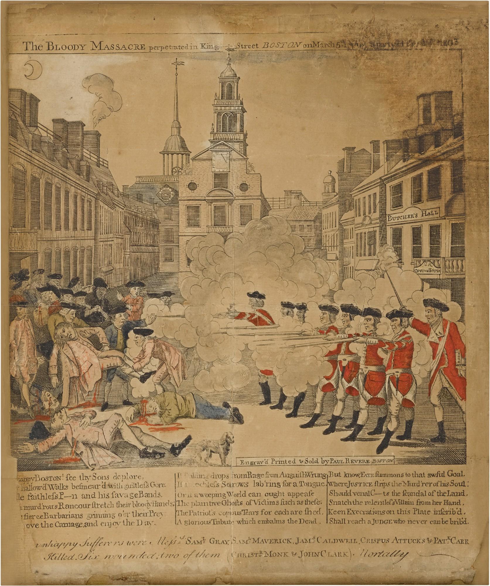 Paul Revere - The Bloody Massacre perpetrated in King Street Boston on March 5th 1770 by a party of the 29th Reg\'t (Brigham Plate 14)