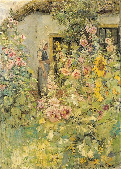 Paul Rink - Hollyhocks And Sunflowers