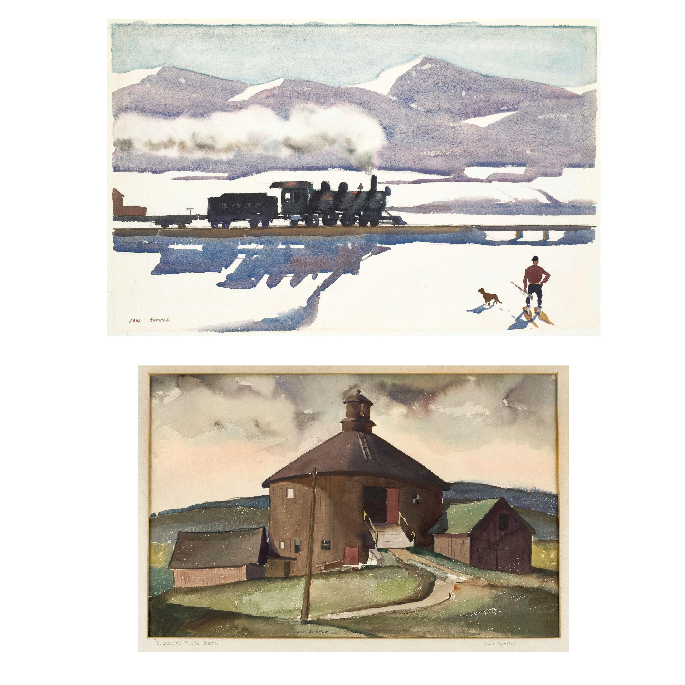 Paul Sample - Vermont Winter and Evansville Round Barn: Two Works