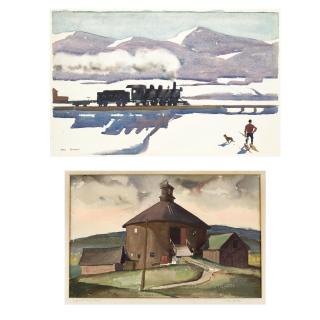 Paul Sample - Vermont Winter and Evansville Round Barn: Two Works