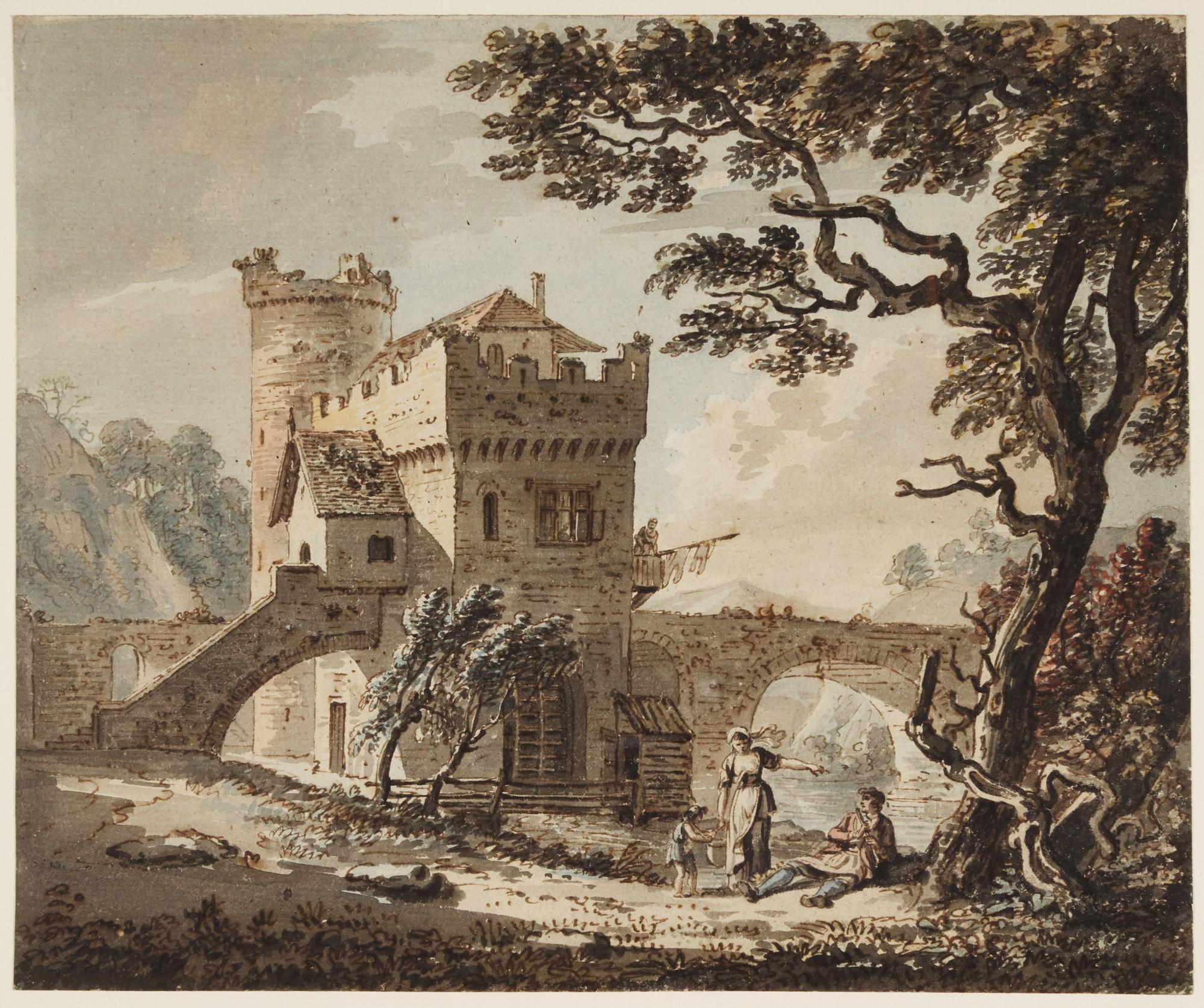 Paul Sandby, R.A. - A Fortified Bridge In A River Landscape