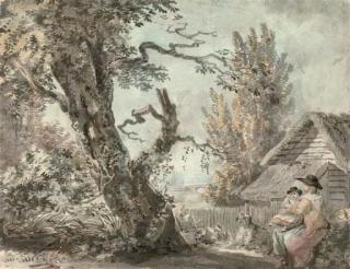 Paul Sandby, R.A. - A mother and child seated in a garden