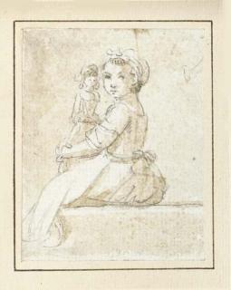 Paul Sandby, R.A. - A seated girl with a doll