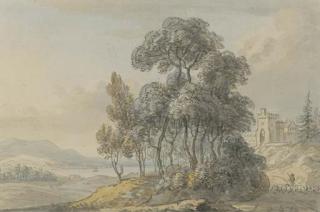 Paul Sandby, R.A. - A shepherd driving his flock before a Scottish castle