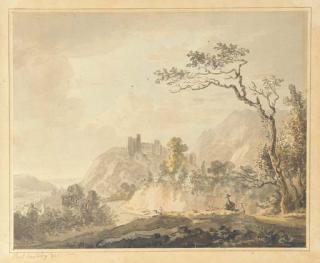 Paul Sandby, R.A. - Italianate landscape with a figure in the foreground