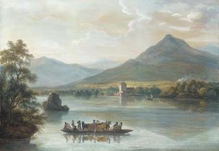 Paul Sandby, R.A. - Ross Castle, Killarney, with villagers on a ferryboat