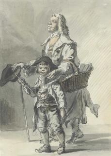 Paul Sandby, R.A. - The Walking Stationer: a blind man and his boy guide selling Memorandum books a penny apiece