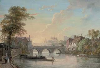 Paul Sandby, R.A. - View of Tonbridge, With The Bridge And Houses, Coal And Pleasure Boats In The Foreground And The Castle Keep Beyond