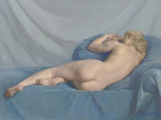 Paul Sieffert - Nude On A Blue Sofa
