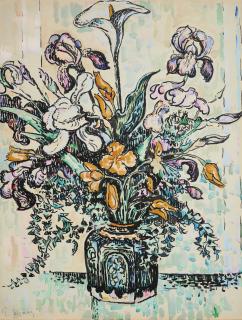 Paul Signac - Bouquet (iris, arum, tulipes) dans un vase d’André Metthey