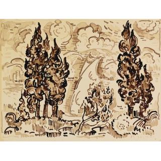 Paul Signac - Cyprès Au Bord De La Mer