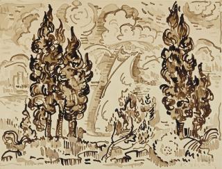 Paul Signac - Les Cyprès au bord de la mer