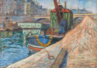 Paul Signac - Recto/Verso: La Grue l’Union, Ile St. Louis/Esquisse de péniches