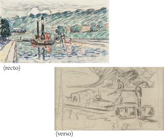 Paul Signac - Remorqueur sur le canal (recto); Étude de remorquer sur le canal (verso)