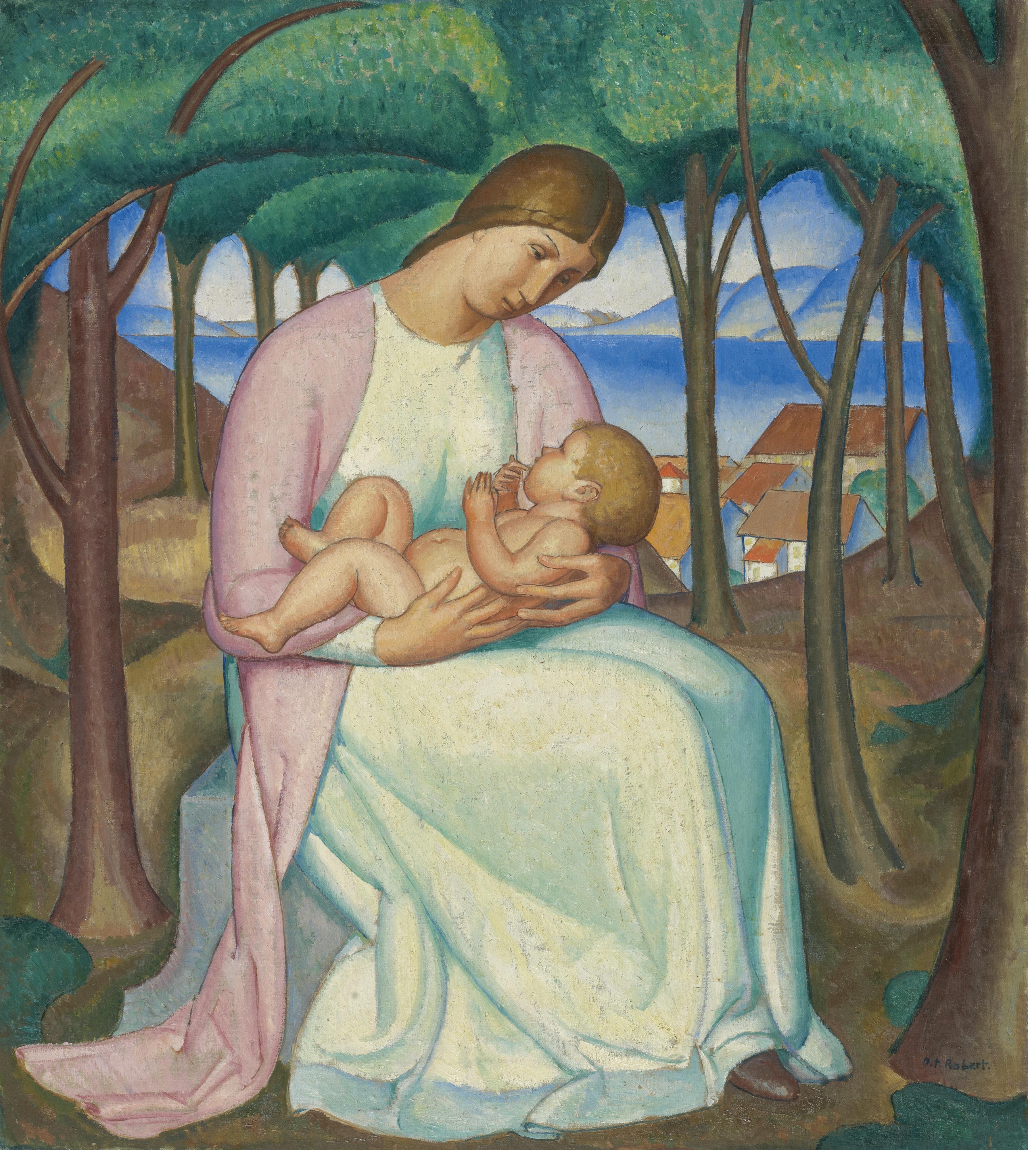 Paul-Théophile Robert - Mère Et Enfant Au Paysage Mother And Child With Landscape