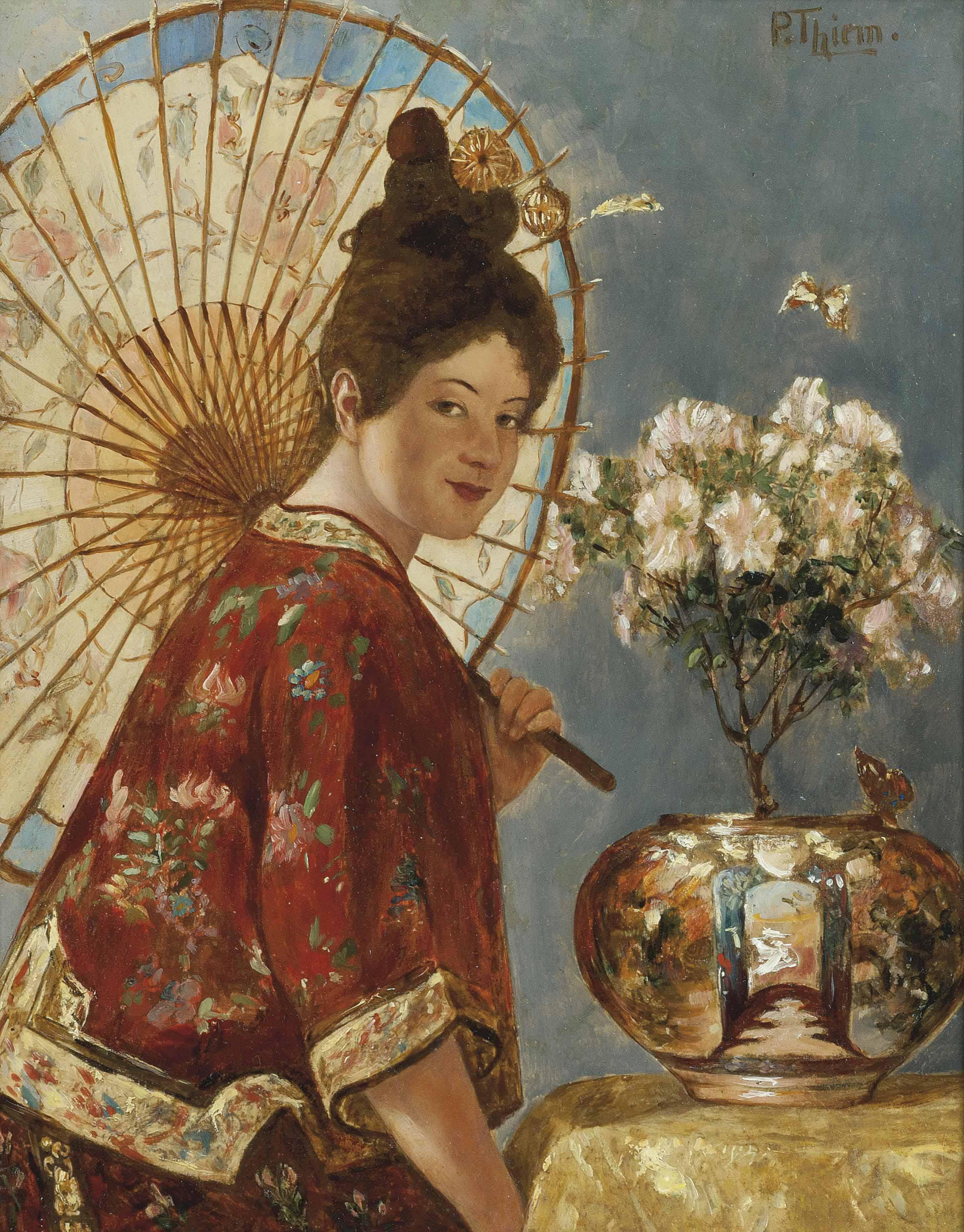 Paul Thiem - An Oriental maiden holding a parasol