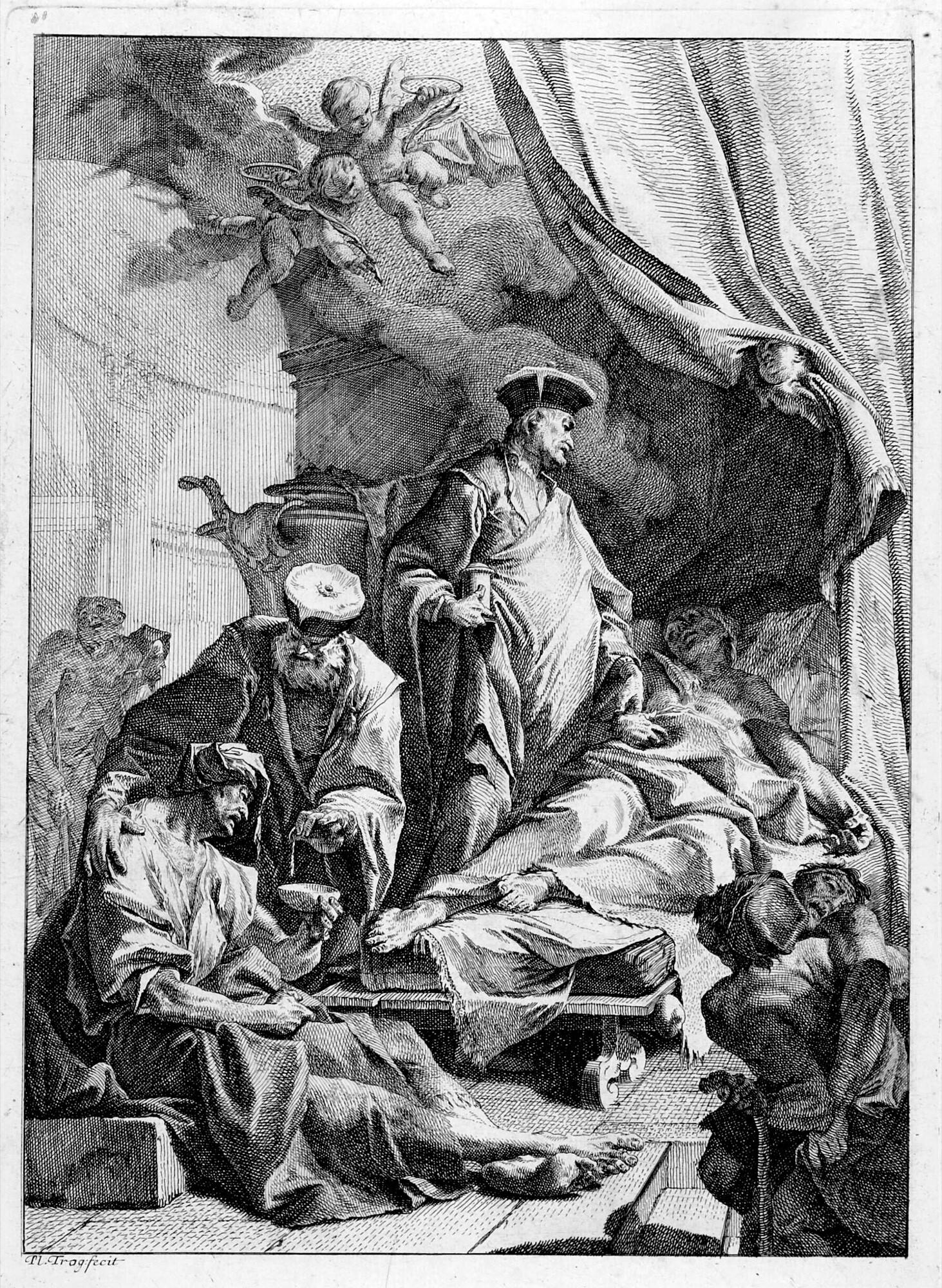 Paul Troger - 2 Bll.: Maria, von Engeln getröstet – Kranke im Spitale.