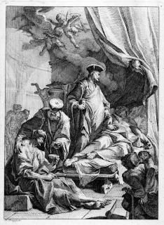 Paul Troger - 2 Bll.: Maria, von Engeln getröstet – Kranke im Spitale.