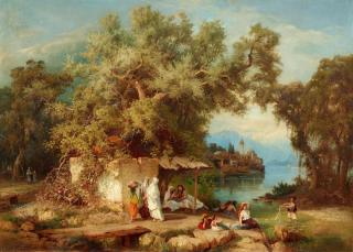 Paul von Franken - Kaukasus-Landschaft mit Rastenden und Badenden
