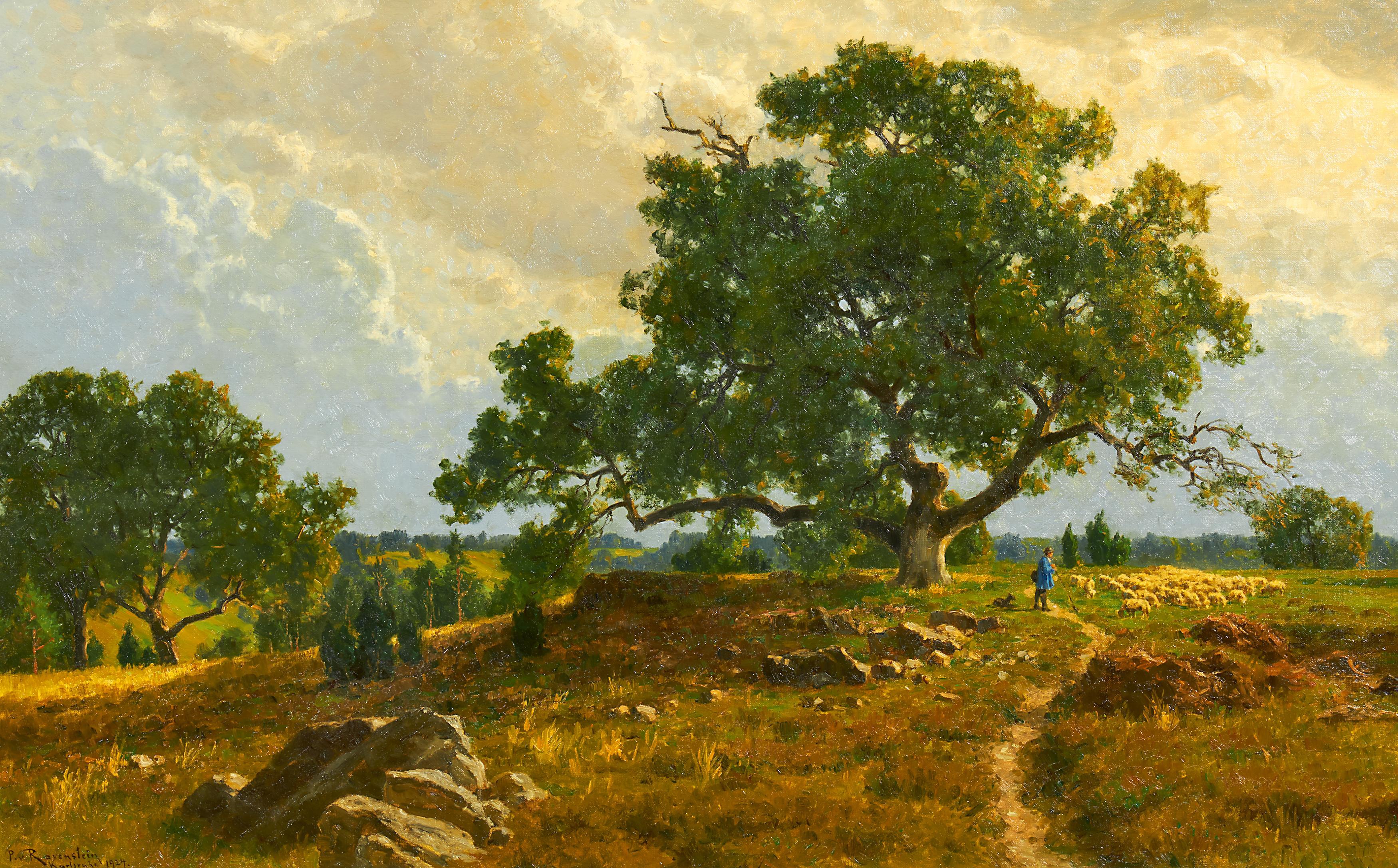Paul von Ravenstein - Wiesenlandschaft mit Schafherde.