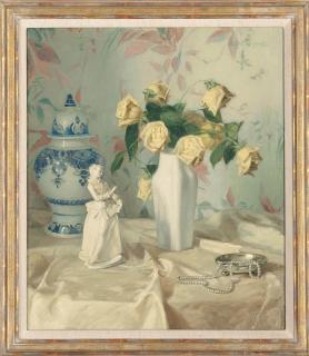 Paul Walter Ehrhardt - Yellow Roses With A White Figurine