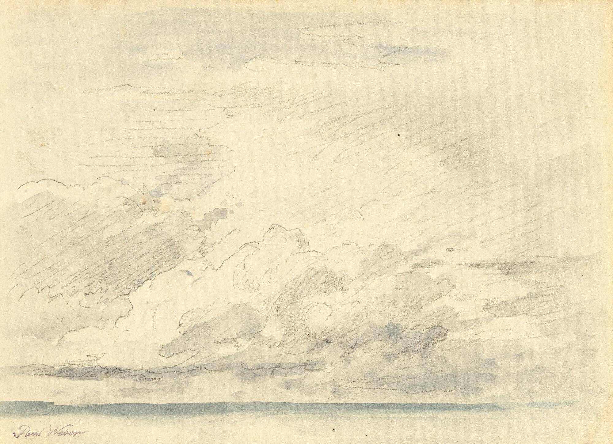 Paul Weber - 2 Bll.: Wolkenstudie – Landschaft. Verso: Sitzende Bauersfrau