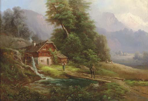 Paul Weber - Figures Outside A Watermill